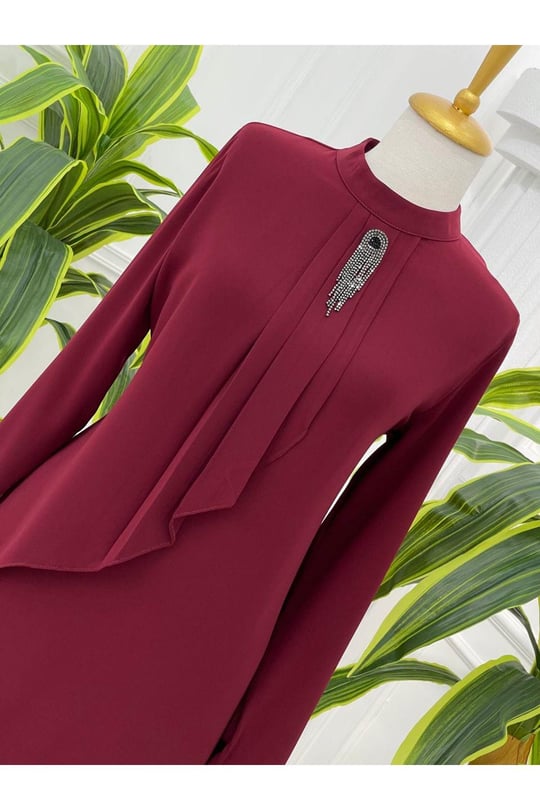 Broşlu Tunik 774 Bordo