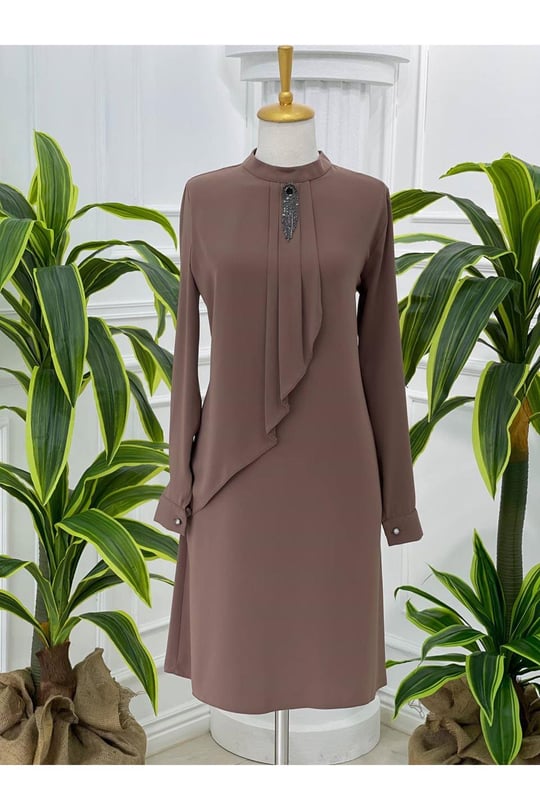 Broşlu Tunik 774 Kahverengi