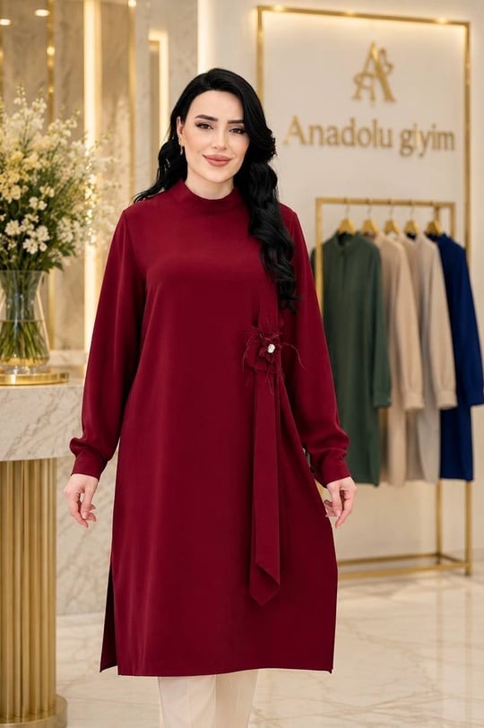 Büyük Beden Broşlu Tunik 2240 T-26 Bordo