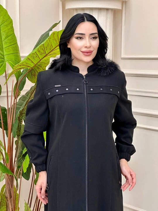 Büyük Beden Kaşe Manto 1535 t-24 Siyah