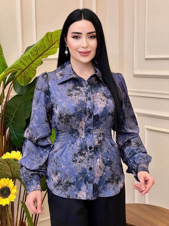 Büzgü Kol Desenli İkili Takım 7706 t025 Mavi