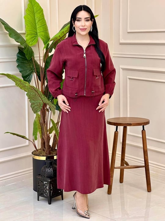 Büzme Detayli  Etekli Takım t025 Bordo