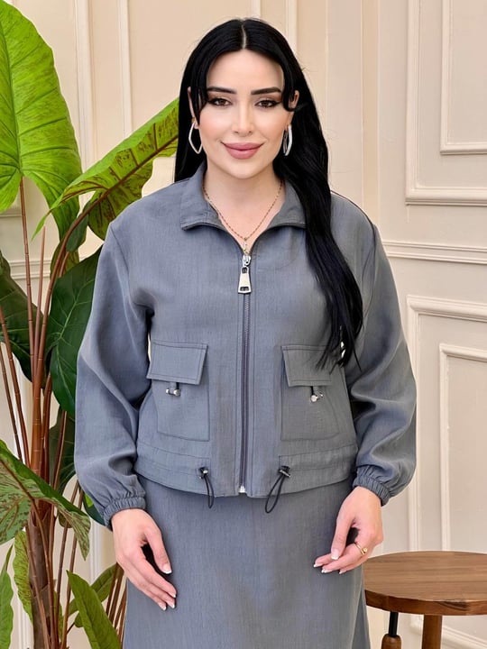 Büzme Detayli  Etekli Takım t025 Gri