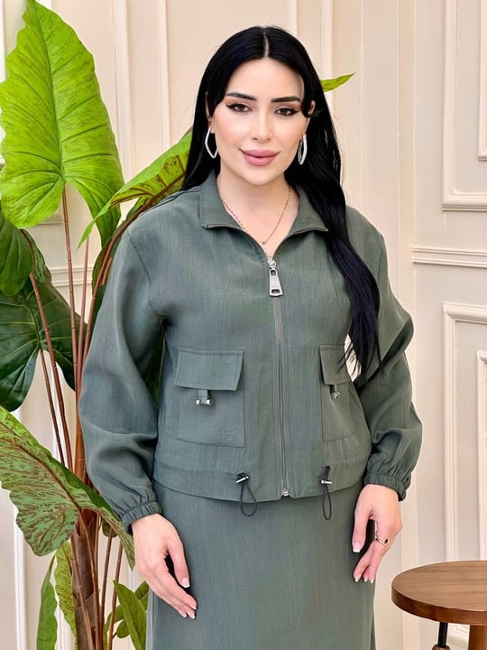 Büzme Detayli  Etekli Takım t025 Haki
