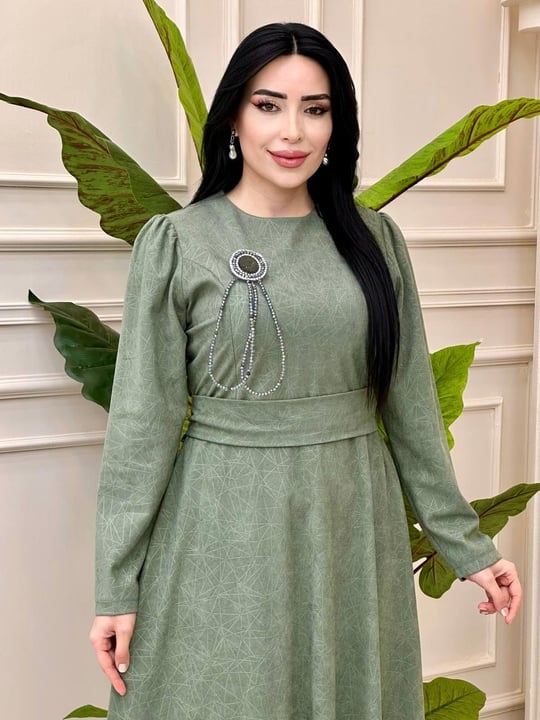 Cam Kırığı Desen Örme Elbise 1781 t-24 Mint yeşili