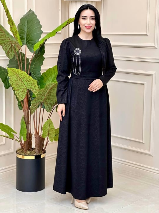 Cam Kırığı Desen Örme Elbise 1781 t-24 Siyah