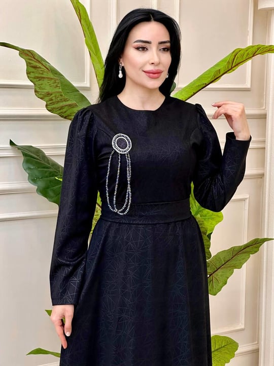 Cam Kırığı Desen Örme Elbise 1781 t-24 Siyah
