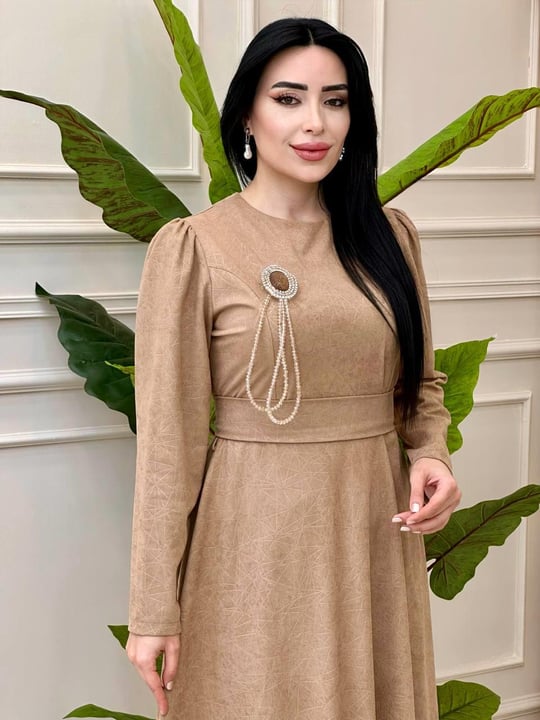 Cam Kırığı Desen Örme Elbise 1781 t-24 Bej