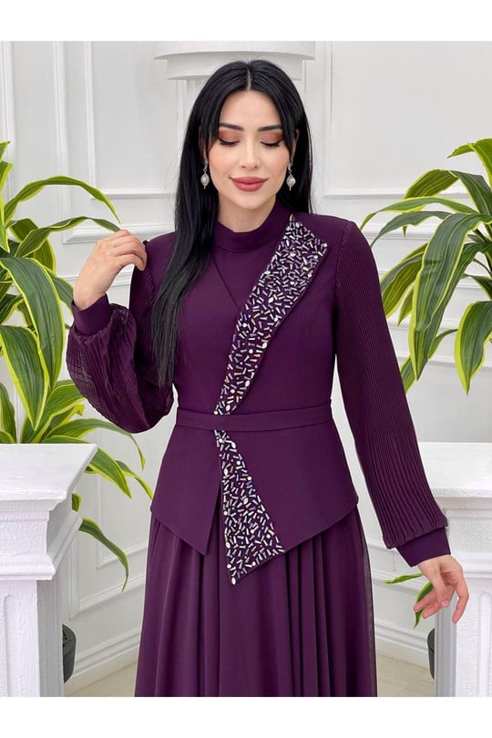 Ceket Görünümlü Elbise 3763 Mor
