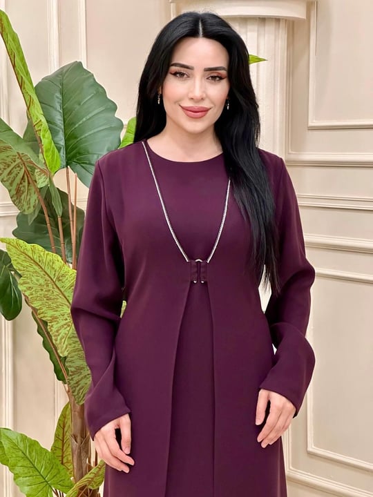 Ceket Görünümlü Krep Elbise 7152 T-24 Mürdüm