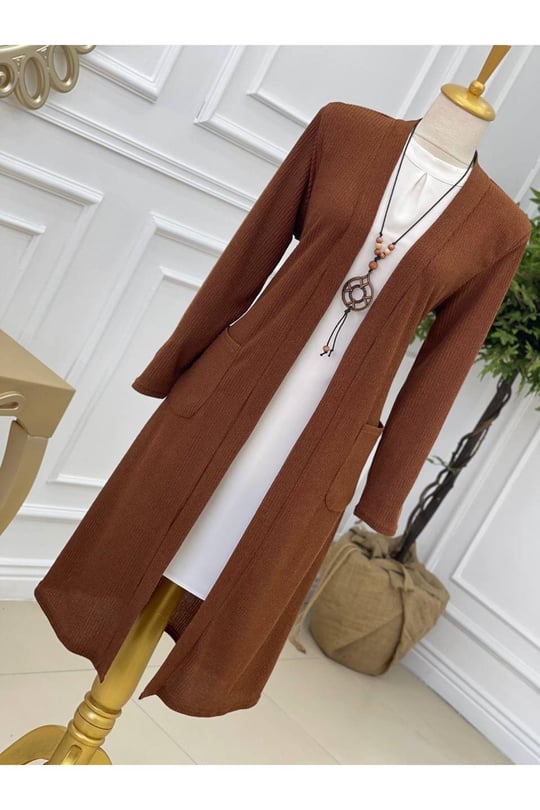 Cepli Fıtılı Yumoş Hırka 488 Taba