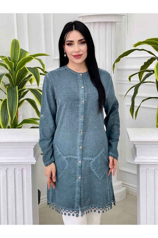 Cepli Şile Bezi Gömlek 0025-Mint yeşili