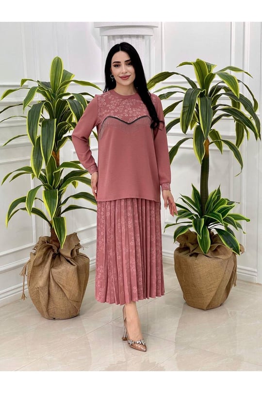 Çiçek Baskı Etekli Takım 1128 pembe