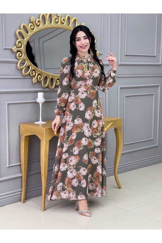 Çiçekli Elbise 3307 Yeşil