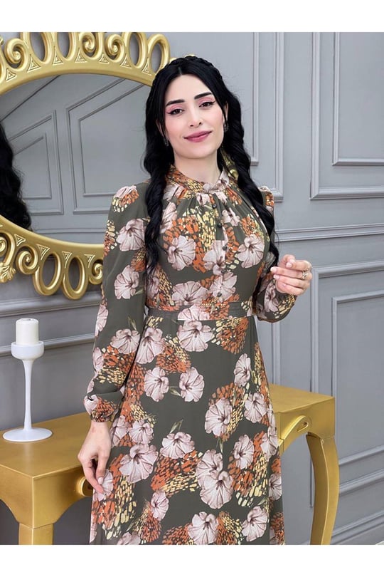 Çiçekli Elbise 3307 Yeşil