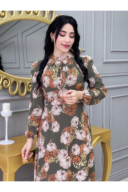 Çiçekli Elbise 3307 Yeşil
