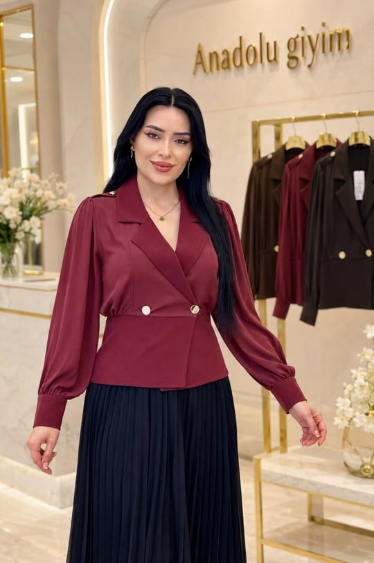 Çift Düğme Ceket Görünümlü Bluz 6572 T-26 Bordo
