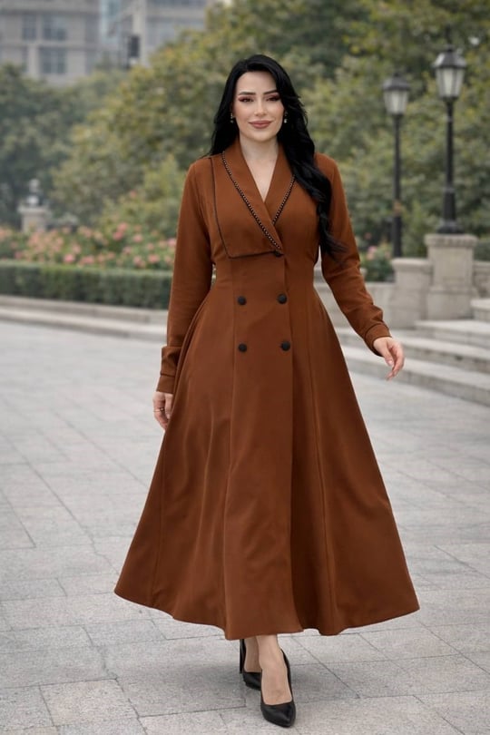 Çift Düğme Elbise Görünümlü Giy-Çık 0482 T-26 Kiremit
