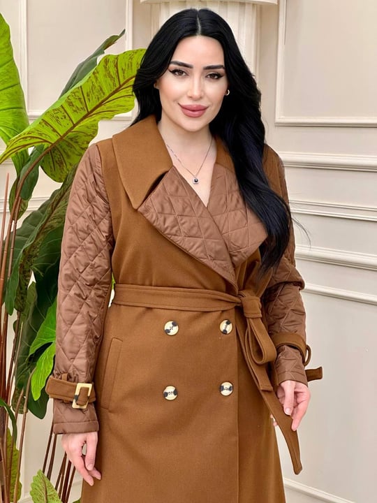 Çift Düğme Kol Kapitone Kaban 0538 t-24 Kahverengi