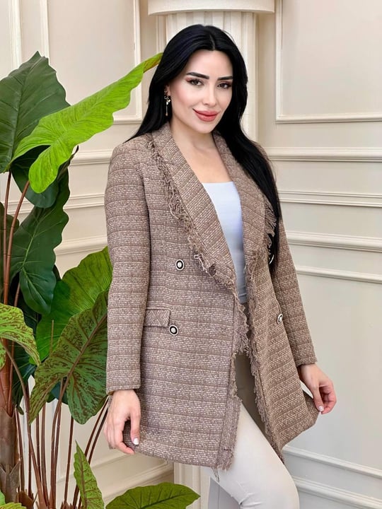 Çİft Düğme Saçaklı Örme Ceket 0329 t-24 Vizon
