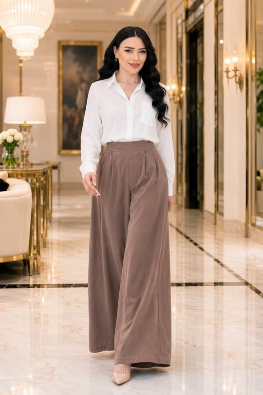Çift Pile Bol Paça Pantolon 18310 T-26 Vizon