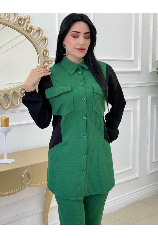 Çift Renk Cepli Takım 7018 Yeşil