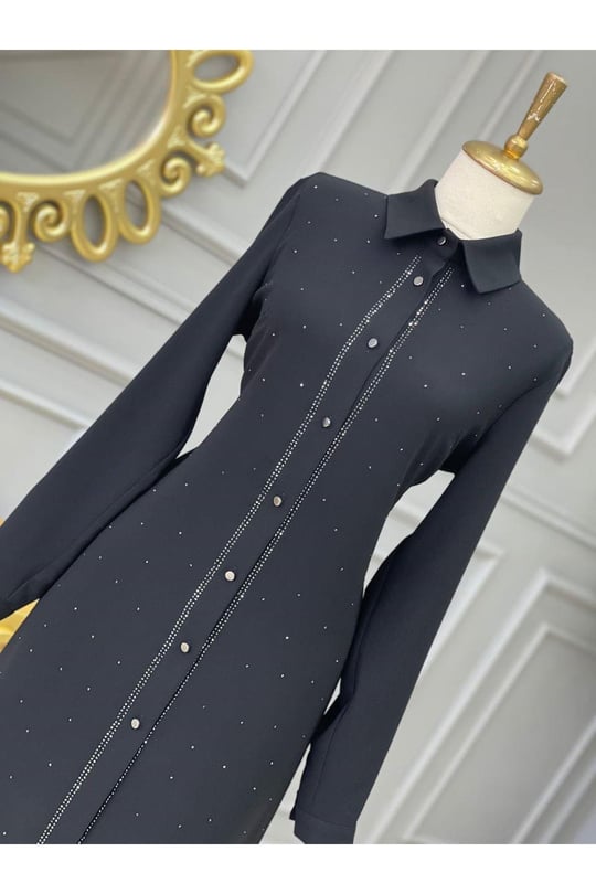 Çift Sıra Taş Tunik 915 Siyah
