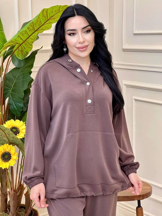 Çıt Çıtlı Kaanguru Cepli Spor Takım 34478 T24 Kahverengi