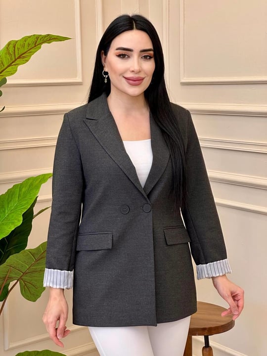 Çizgi Astar İki Düğme Tek Ceket 5117 t025 Antrasit