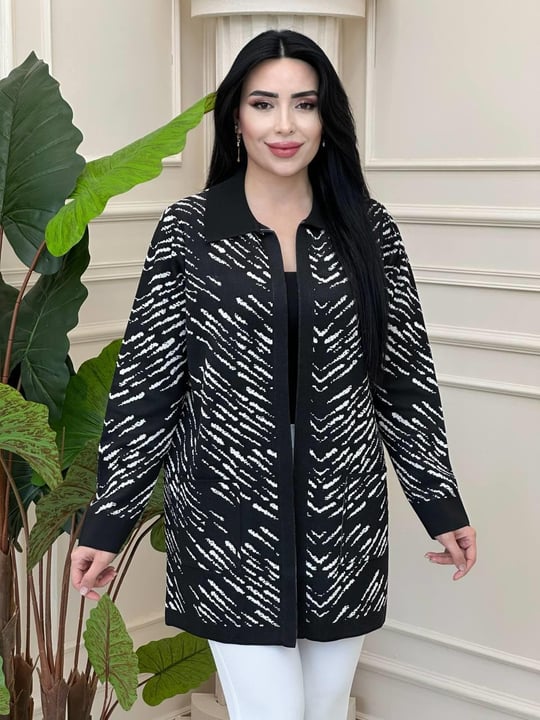 Çizği Desen Kısa Hırka 340008 t24 Siyah Beyaz