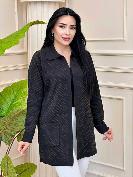 Çizği Desen Kısa Hırka 340008 t24 Siyah