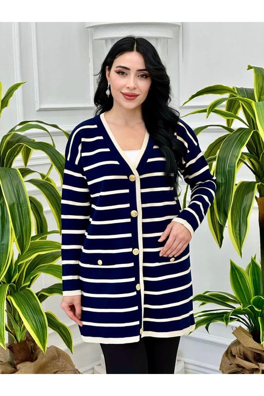 Çizğili Spor Hırka 40868-Lacivert