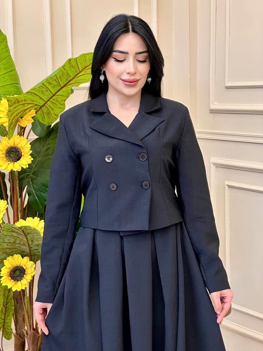 Crop Ceket Etekli Takım 20635 t-25 Siyah