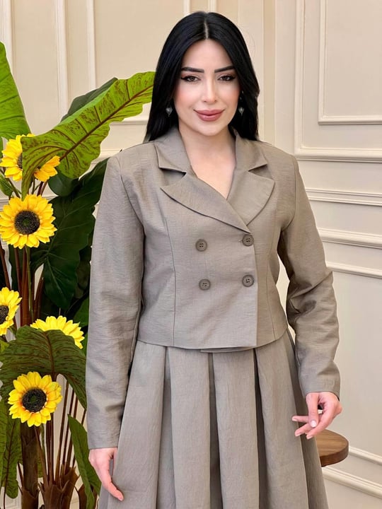 Crop Ceket Etekli Takım 20635 t-25 Vizon