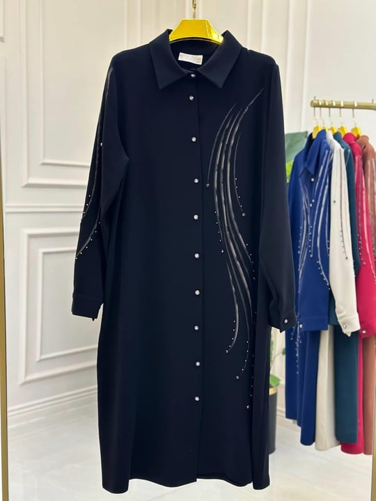 Dalga Desen Düğmeli Tunik 1014 T-025 Siyah
