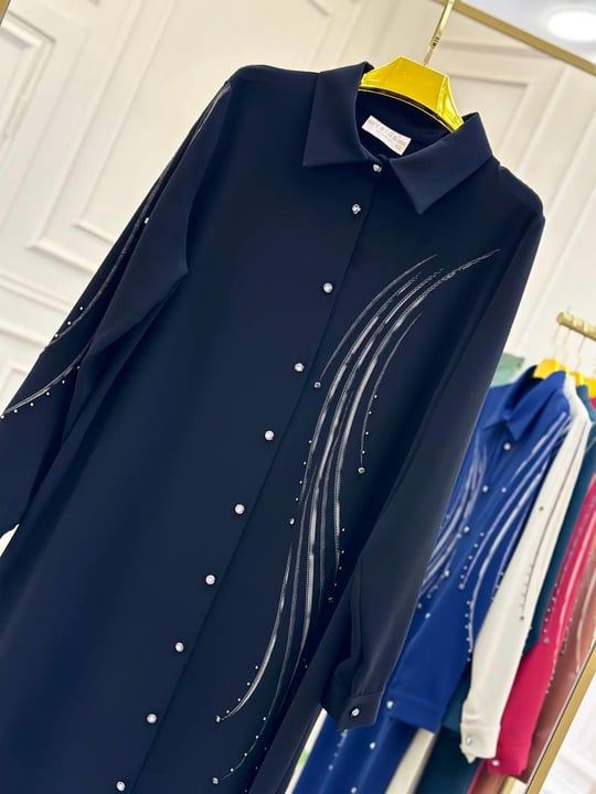 Dalga Desen Düğmeli Tunik 1014 T-025 Siyah