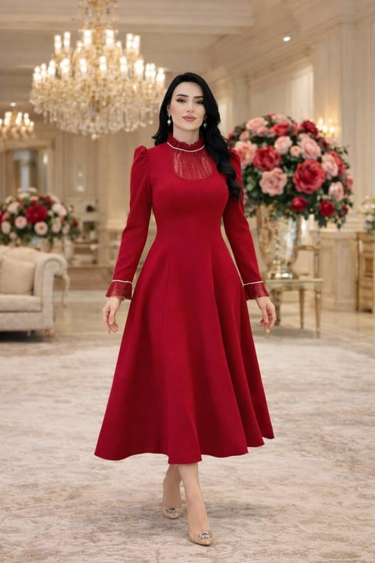 Dantel Detay Elbise 7121 T-26 Bordo