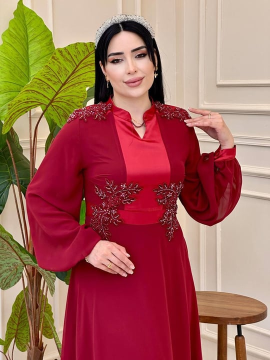 Dantelli Şifon Elbise 7032 e025 Bordo
