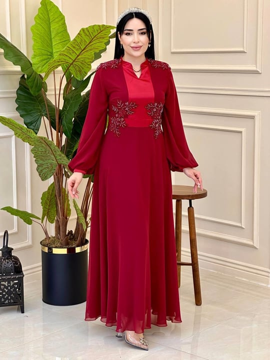 Dantelli Şifon Elbise 7032 e025 Bordo