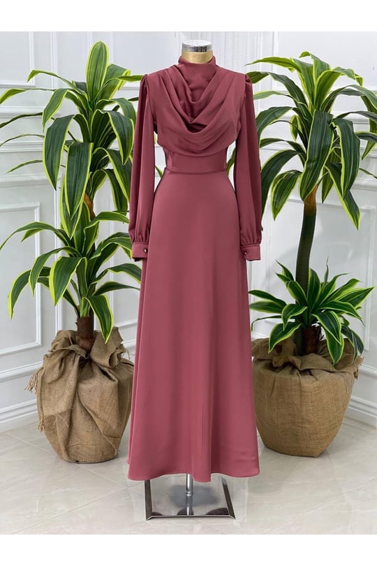 Degaje Yaka Saten Elbise 4039 Rose