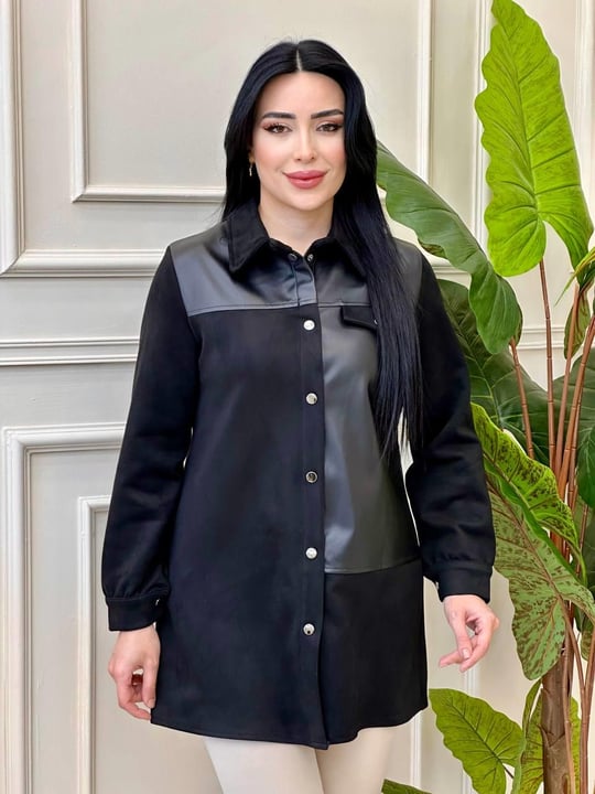 Deri Detay Süet Tunik 6132 t-24 Siyah