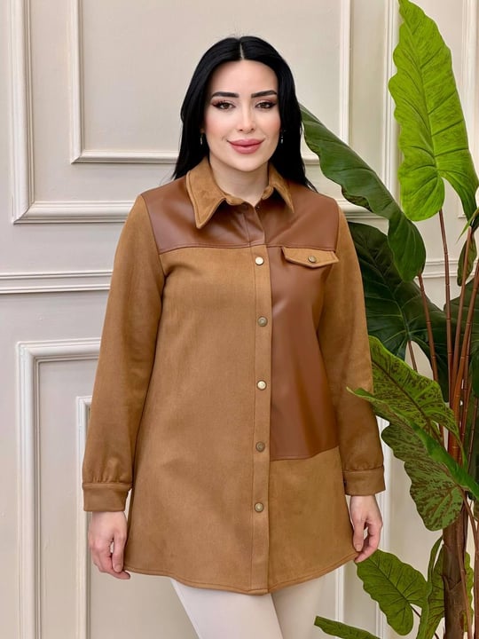 Deri Detay Süet Tunik 6132 t-24 Taba