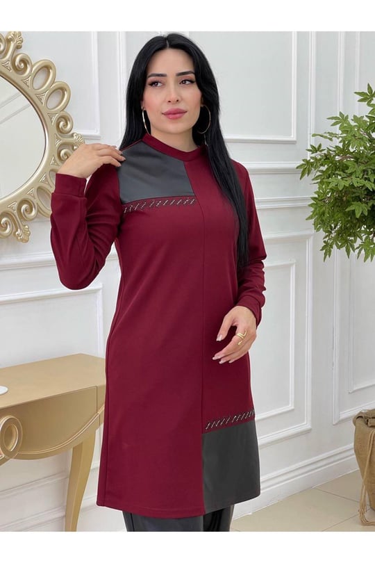 Deri Detay Tunik 688 Bordo