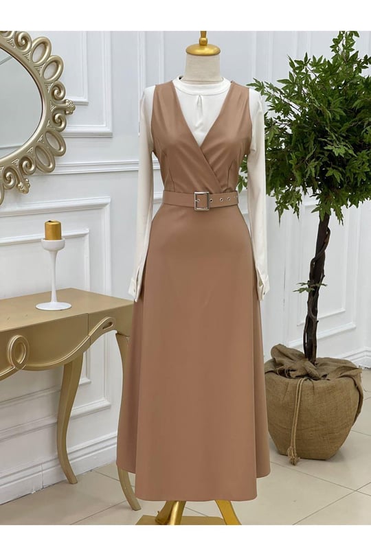 Deri Jile Elbise 8084 Camel