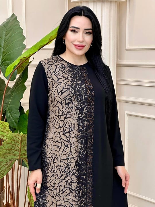 Desen Şerit Taş Yumoş Örme Elbise 9060 t-24 Vizon