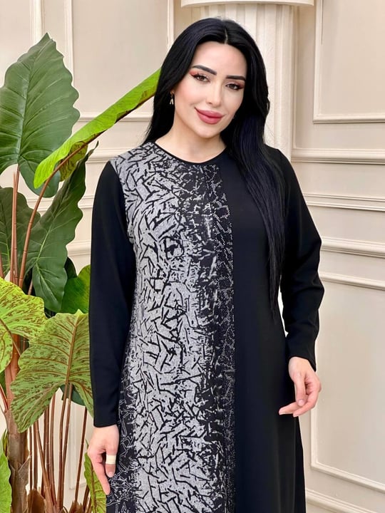 Desen Şerit Taş Yumoş Örme Elbise 9060 t-24 Gri