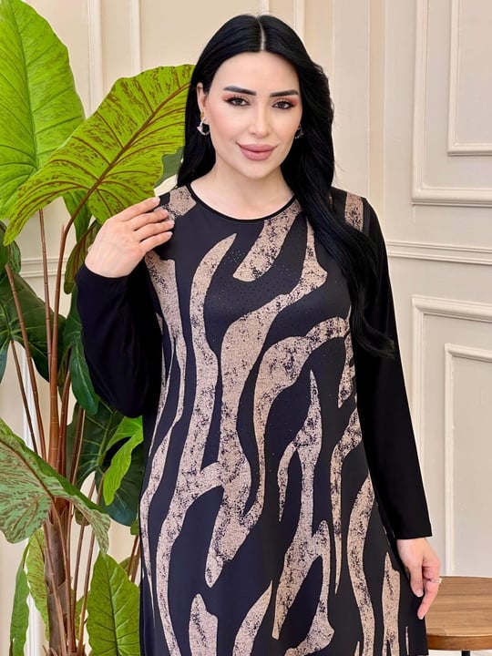 Desenli  Penye Anne Elbise 9076 e025 Siyah