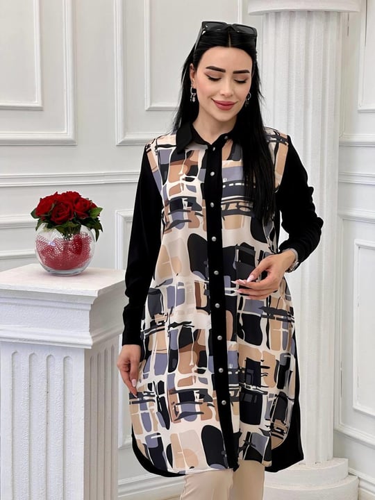 Dijital Baskı Tunik 5418 t-24 Siyah