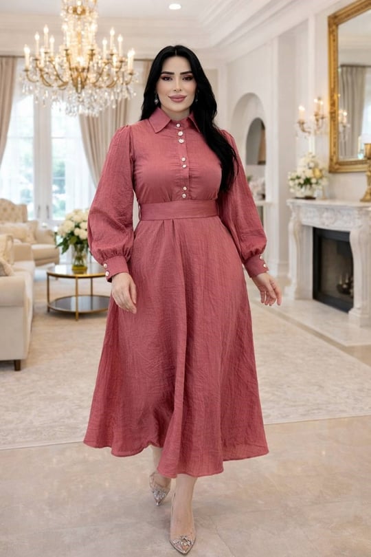 Düğme Detay Bağlamalı Elbise 2018 T-26 Rose