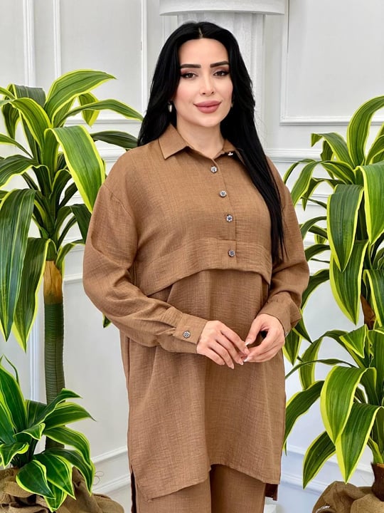 Düğme Detay Spor İkili Takım 9432 t-24 Kahverengi